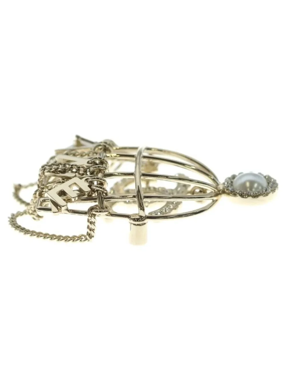 Chanel CC Logo Birdcage Motif Brooch Pin Badge Gold